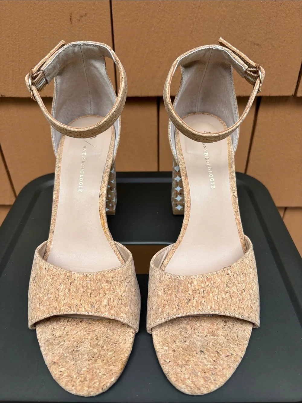 ANTHROPOLOGIE | Cork Block Heel Casual Dressy Retro Open Toe Sandals | Size 8